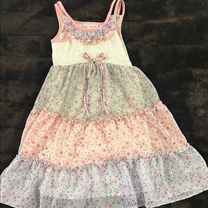 Jona Michelle Girls Floral Tiered Dress Size 5 Pink Green Blue Spring